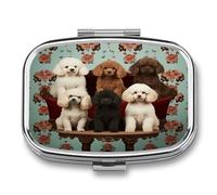 Poodles Dogs Pill Case Portable Medicine Organizer Compact Travel Pill Box Small Metal Medicine Box for Purse Pocket Pill Container Holder 2 Compartments Medication Holder