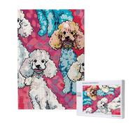 Poodles Dogs Printed Jigsaw Puzzle with Storage Box, Wooden Puzzle for Adults and Kids, 1000 Pieces Family Fun Decorative Game