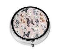 Poodles Dogs Printed Round Travel Pill Box Cute Small Metal Pocket Pill Case for Men & Women 3 Compartment Portable Pill Organizer for Purse or Pocket