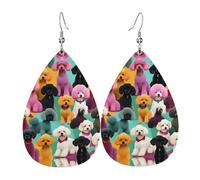 Poodles Dogs Printed Teardrop Leather Earrings, Fashion Water Drop Dangle Accessory for Holiday Party