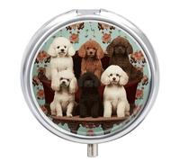 Poodles Dogs Small Pill Case Round Weekly Pills Organizer with Mirror 3 Compartments Portable Travel Daily Pills Container Cute Pill Box for Fish Oil Supplement