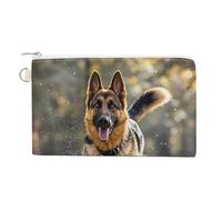 Poodles Dogs Wallet for Men Women Canvas Coin Purse Zippered Change Holder with Secure Closure, Running german shepherd dog, One size