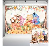 Pooh Bear Fall Baby Shower Backdrop Retro Classic Theme Banner Baby Watercolor Pumpkins Background Vintage Autumn 1st Birthday Party Supplies 7x5 ft 266