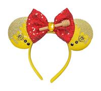 Pooh Bear Honey Bee Minnie Mouse Ear Inspired Yellow Alice Headband With Big 5" Red Sequin Top Bow Handmade for Woman and Girls