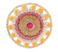 Pooja Thali Aarti Tilak Plate Puja Acrylic 3D Fabric Floral Rangoli Diwali Decorations Tealight Candle Reusable for Raksha Bandhan Navratri Karva Chauth Mandir Temple Wedding Gift (Orange & Pink)