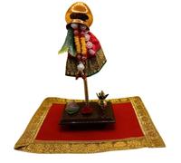 Poojnam Readymade Gudi - Red Color : Lota, Chunnari, Flower, Sugar Garland, Neem Leaves on Stand with Kalash, Supaari & Flowers, Free Aasan | Gudi Padwa Decoration in Transparent Gift Box (7 inches)