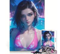 Pool Anime Bikini Girl 1000 Piece Jigsaw Puzzles for Teenagers Mind Challenge Toy Quiet Hobby Precise Cut Seasonal Gift (50x75cm)