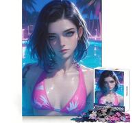 Pool Anime Bikini Girl Jigsaw Puzzles 1000 Pieces for Adults Logic Sense Toy Leisure Time Smooth Edge Seasonal Gift (38x52cm)