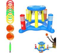 Pool Basketball Hoop - Inflatable Game Toy, Outdoor Water Sports, Multipurpose Hoop Set | Includes Eight Toss Rings, Portable Fun Activity for Kids, Adults, Family Gatherings, Summer Pool Parties