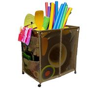 Pool Bins Outdoor Pool Floats, Balls, Toys and Equipment Rolling Mesh Organizer Storage Bin, Large (35" W x 25.4" L x 37.5" H), Brown