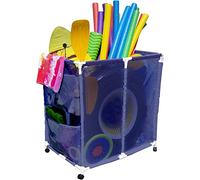 Pool Bins Outdoor Pool Floats, Balls, Toys and Equipment Rolling Mesh Organizer Storage Bin, Large (35" W x 25.4" L x 37.5" H), Blue/White