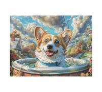 Pool Cute Dog 500 Pc DIY Jigsaw Puzzle Animal Pet Wildlife Puzzles for Adults Teens Hard Challenging Team Building Stress Reducing Autumn High-grade Rigid Cardboard 500 PCS