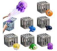 Pool Diving Toys with Fish Box, 6 Ocean Animals & 6 Diving Cages, Floating Animal Bath Toy Play Set, Underwater Rescue Swim Training Game for Outdoor Beach Party Gift
