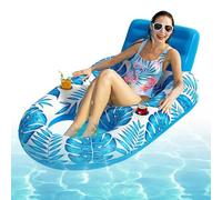 Pool Float Lounger - Inflatable Mesh Lounger with Maple Leaf Print | With Drink Holder Pool Chair Float | for Teenagers for Sunbathing, Families, Lake, Beach Holiday, Sea and Party