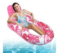 Pool Float Lounger, Inflatable Swimming Pool for Adults - Raft Maple Leaf Design with Cup Holder for Teens at the Lake Backyard for Tanning Indoor Outdoor Beach Holiday