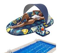 Pool Float Lounger,Water Loungers with Sun Shade Canopy, Cup Holder | Inflatable Floating Pool Lounge Tube for Pool Backyard Summer Water
