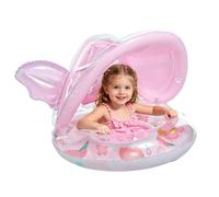 Pool Float - Pink Mermaid Swimming Ring, Detachable Sunshade Canopy | Inflatable PVC Water Seat With Safety Handles, Outdoor Summer Toy Fits 1-4 Years Old Kids Beach Lake Water Park