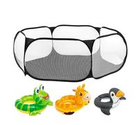 Pool Float Storage, Mesh Foldable Organizer, 20 Inches Container with Breathable Net Design, Portable Outdoor Holder with Anti-Slip Base, Backyard Beach Poolside Storage Bin for Balls Goggles Towels