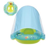 Pool Float - Swim Float With Canopy | Safety Sun Protection Inflatable Cartoon PVC Padded Bath Seat Steering Wheel Toy For 1-4 Years Old Girl Beach River Lake Boat