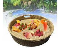 Pool Floating Tray, Circular Diameter: 60/80 Cm, Rattan Woven Serving Tray, Stable Load Bearing + Not Easily Deformed, for Hot Springs, Swimming Pools,80cm,apricot
