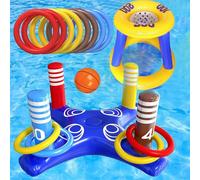 Pool Floats Toys Games Set, Kids Inflatable Pool Toys, 2-in-1 Inflatable Basketball Hoop & Ring Toss Yard Games, Kids Indoor Outdoor Water Play, Cool Spring Summer Swimming Pool Toys for Boy Girl