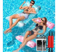 Pool Hammock, 4 in 1 Inflatable Beach Hammock, 2 Pieces Beach Hammock, Portable Swimming Pool Mat with Net Pool Hammock for a Beach Holiday(Rosa and Cyan)
