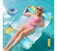 Pool Hammock Floats for Adults, Swimming Lilo Pool Inflatables for Summer | 4 in 1 Pool Floats, Relaxing Water Hammock with Drink Holder Air Pump, Inflatable Lilo for Beach Water Party