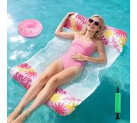 Pool Hammock Floats for Adults, Swimming Lilo Pool Inflatables for Summer | 4 in 1 Pool Floats, Relaxing Water Hammock with Drink Holder Air Pump, Inflatable Lilo for Beach Water Party