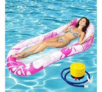 Pool Inflatables, Pool Float with Head, Arm Rest, Foot Pump, Mesh Bottom Mattress Bed, Pool Lounger for Sunbath Tanning, Summer Holiday Sea Beach Water Fun, Water Hammock (Pink)