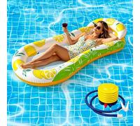 Pool Inflatables, Pool Float with Head, Arm Rest, Foot Pump, Mesh Bottom Mattress Bed, Pool Lounger for Sunbath Tanning, Summer Holiday Sea Beach Water Fun, Water Hammock (Yellow)