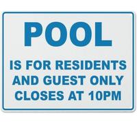 Pool Is For Residents And Guest Closes At 10Pm Warning Metal Sign Tin Signs Aluminum Plaque for Outdoors Use Yard Farm Fence Home Wall Decor 8x12 inch