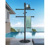 Pool Outdoor Towel Rack, 6 Bars with Top Tray Metal Heavy Duty Pool Accessories with Heavy Metal Base, Hot Tub Accessories Towel Dying Rack Towel Stand for Pool, Hot Tub etc