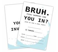 Pool Party Birthday Invitation, Bruh, You In? Pizza, Swimming & Cake, Summer Birthday Invite Cards With Envelopes, Double-Sided Fill In Style Invites For Girls, Party Favor & Decorations (20Pcs)-A20