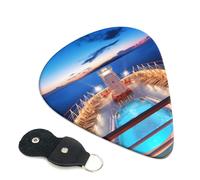 Pool Party Cruise Ship Guitar Picks 6 Pack with Leather Guitar Pick Holder Keychain, Plectrum Key Fob Cases Bag, Abstract Art Plectrum for Acoustic Electric Guitar, Ukulele 0.96mm