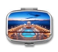 Pool Party Cruise Ship Pill Organizer Small Pill Box with Two Compartments Pill Case Metal Medicine Organizer Portable Medicine Box Holder Medication Holder Travel Pill Container