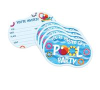 Pool Party Summer Swimming Birthday Party Invites For Boys and Girls - 20 Count of 4 x 6 Inch Double Sided Fill-In Invitations With Wet To Seal Envelopes