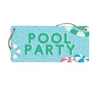 Pool Party Wooden Hanging Sign - Full Colour Beach Theme Pool Party Decor, Reads 'Pool Party', Summer Sign