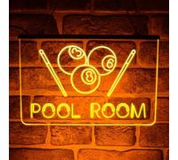 Pool Room LED Neon Light Up Sign | Snooker & Billiards Room, Man Cave or Games Room Wall Décor | Multicolour USB Powered (Yellow)