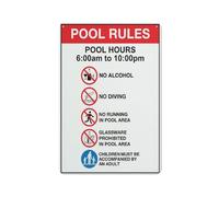 Pool Rules 1 Pool Hours 6Am-10Pm 12 X 8 Inches Aluminum Sign Reflective - Uv Protected, Waterproof, Weatherproof And Fade Resistant - 4Pre-Drilled Holes