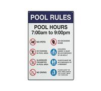 Pool Rules 1 Pool Hours 7Am-9Pm Sign, 8 X 12 Grade Reflective Sheeting Rust Free Aluminum, Weather Resistant, Waterproof, Easy To Mount