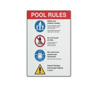 Pool Rules 2 Sign 12 X 8 Inches Reflective Aluminum Metal Warning Signage With Symbol For Indoor Outdoor Use