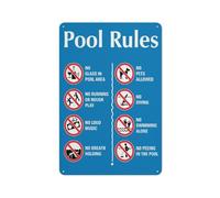 Pool Rules 6 Sign Warning Sticker-Security Sign Outdoor Sign 12 X 8 Inches
