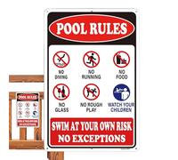 Pool Rules - 8x12 Inches Warning Decorative Plate for Safety | Rustproof Aluminum with Pre-Drilled Holes, Weatherproof Outdoor Sign, Pool Decorations Outdoor for Backyard Deck Poolside House