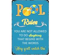 Pool Rules Aluminum Sign Vintage Pool Patio Wall Decoration Welcome To Our Pool Metal Signs Swimming Pool Sign Outdoor & Indoor 12x8 inch Blue Pool Deck Accessories