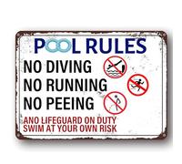 Pool Rules Funny Tin Sign,And Lifeguard On Duty Swim At Your Own Risk Warning Metal Signs Swimming Pool Wall Decor for Home Swimming Pool Indoor Outdoor Decor 8x12 Inches