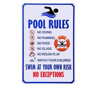 Pool Rules Funny Tin Sign,Swim At Your Own Risk No Exceptions Warning Metal Signs Swimming Pool Wall Decor for Home Swimming Pool Indoor Outdoor Decor 8x12 Inches