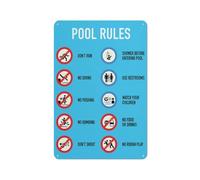 Pool Rules Sign 12 X 8 Inches Aluminum Metal Warning Signage With Symbol For Indoor Outdoor Use