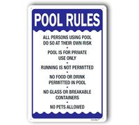 Pool Rules Sign, No Food or Drinks Metal Aluminum 8"x12"
