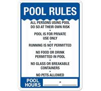 Pool Rules Sign,No Food or Drinks Pool Sign,Rust Free,Fade Resistant,12x 8 Inches, Swim At Your Own Risk,No Glass or Breakable Containers,No Pets Allowed,No Running Metal Tin Signs
