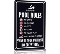 Pool Rules Sign Warning Swim At Your Own Risk Vintage Tin Sign for Swimming Pool Water Park Beach Decor 8x12 Inches (3097)